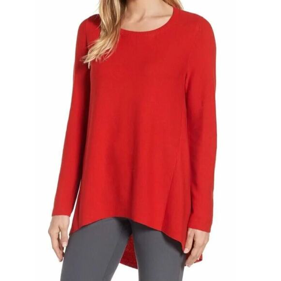 Eileen Fisher | 100% Organic Cotton Tunic Pullover Sweater | Red | Sz S/P - Picture 1 of 10
